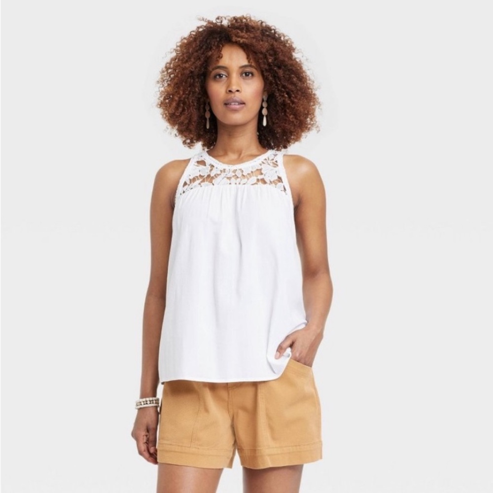 Sleeveless Blouse Knox Rose White Floral Crochet Lace Medium NWT